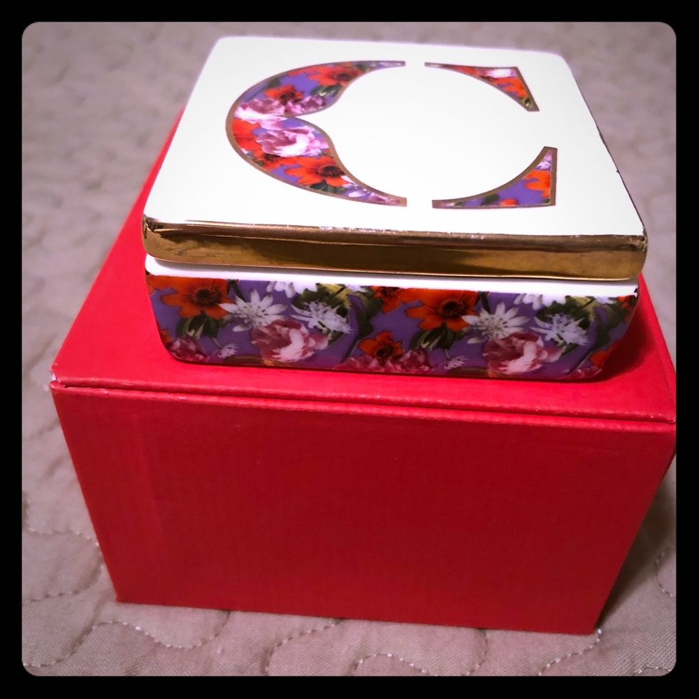 Monogrammed “C” jewelry/ring/trinket porcelain box